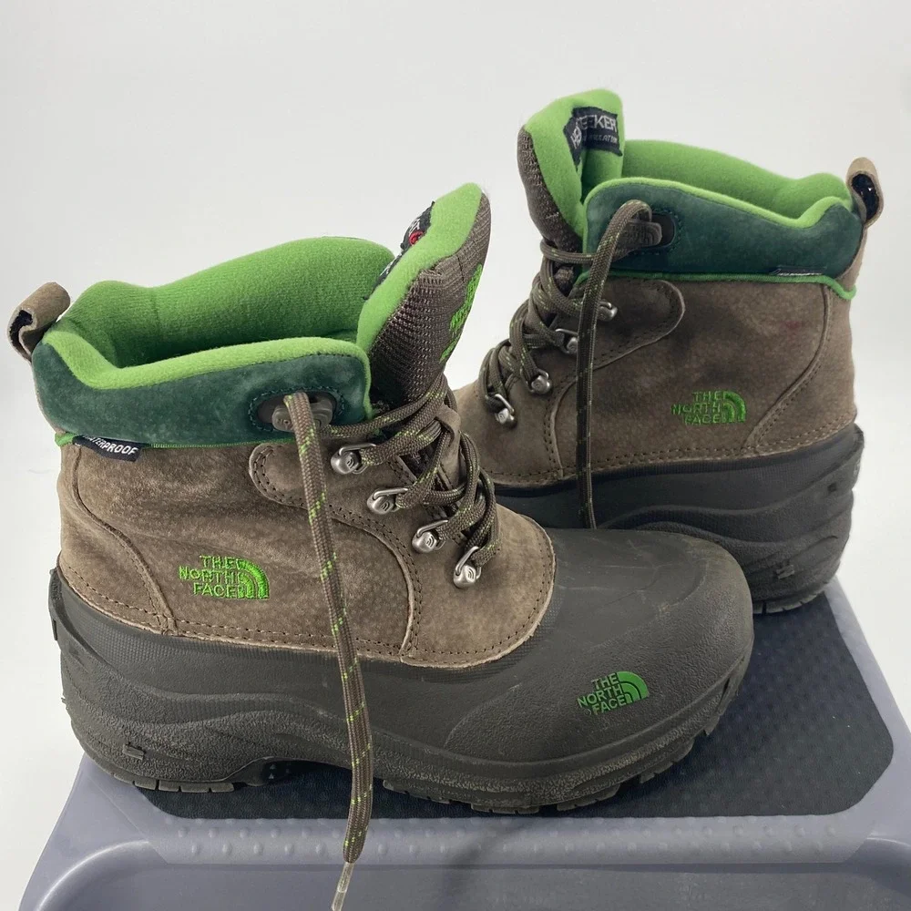 The North Face Boys Size 5 Heat Seeker Waterproof Winter Boots Gray Green
